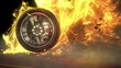 tire Burnout on asphalt, creates lots of fire & heat, loop