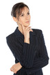 Young pensive business woman looking upwards