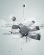 abstract design with wires, debris, and text