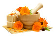 Calendula flowers with bath soap isolated - Alternative medicine
