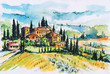 Illustration: Tuscany landscape-watercolors Tuscany landscape-watercolors
