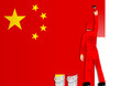 Illustration of a man figure painting the flag of China