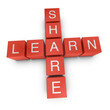 Learn and share 3D crossword on white background