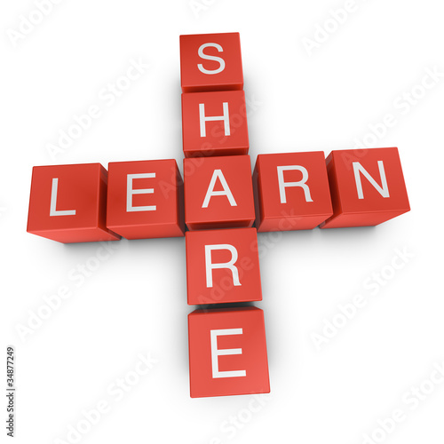 Illustration: Learn and share 3D crossword on white background Learn and share 3D crossword on white background
