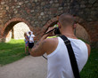 Photographer taking photo in country side