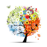 Four seasons - spring, summer, autumn, winter. Art tree
