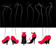 Three lady's legs in red and black shoes