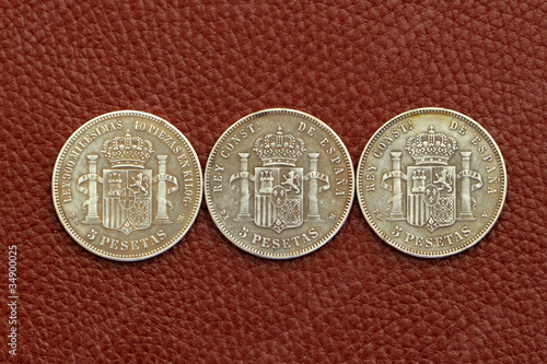 Photo: five pesetas spain old coins Alfonso XII Carlos III five pesetas spain old coins Alfonso XII Carlos III