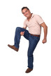 Attractive Grinning Man in Funny Pose Showing Middle Finger