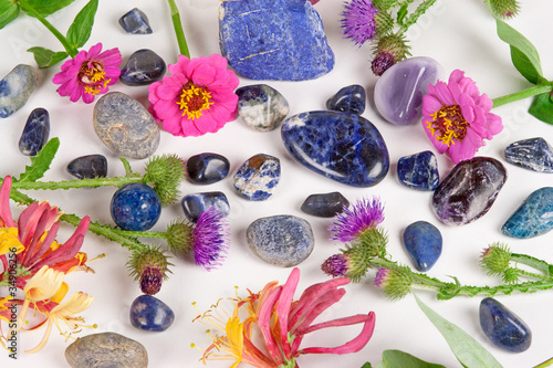 Photo: Blue gemstones, sodalite, saphire and lapis lazuli Blue gemstones, sodalite, saphire and lapis lazuli