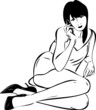 sketch of a seated girl talking on phone sketch of a seated girl talking on phone