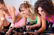 Females cycling in spinning class in gym