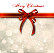 Red bow on a magical Christmas card. Vector Red bow on a magical Christmas card. Vector