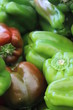 Photo: Green and red peppers on display at the market Green and red peppers on display at the market