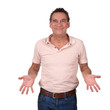 Attractive Smiling Man with Cheesy Grin Holding Hands Forward