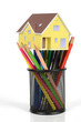 Model house and color pencils Model house and color pencils