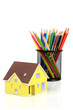 Model house and color pencils Model house and color pencils