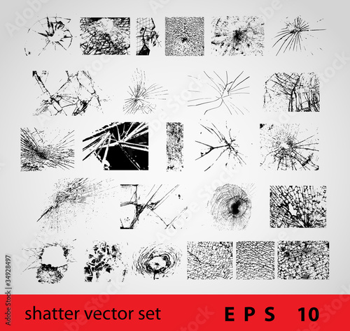 Vektor: Broken glass with black cracks on white background Broken glass with black cracks on white background