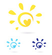 Abstract vector Sun icon with Heart -  yellow & blue. Vector.
