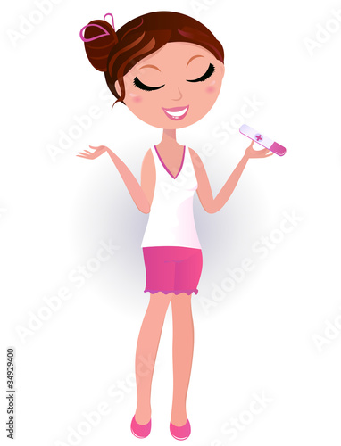Vector: Pregnancy testing: Woman with baby test isolated on white. Pregnancy testing: Woman with baby test isolated on white.
