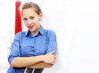Woman in a shop buying clothes