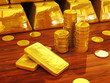 Golden coins and ingots , 3d illustration