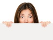 Banner sign woman peeking over edge