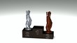 Golf dark wood podium with trophies on a white floor Golf dark wood podium with trophies on a white floor
