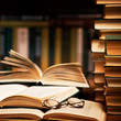 opened book, lying on the bookshelf
