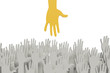 Big orange hand reaching for small ones with clipping path