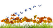 Papillons bleus virevoltant au-dessus de belles fleurs