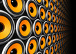 orange speakers wall