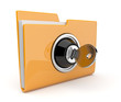 Yellow folder and lock. Data security concept. 3D isolated