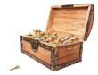 treasure chest with key isolated on white