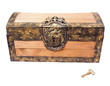 treasure chest with key isolated on white