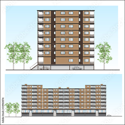 Vector: facade. Habitation building - vector facade. Habitation building - vector