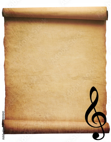 Photo: Chiave di violino, pergamena, fondo bianco Chiave di violino, pergamena, fondo bianco