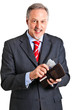 Businessman holding wallet with money