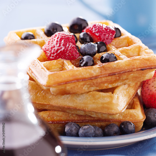Photo: blueberry waffles with strawberries blueberry waffles with strawberries