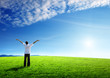 happy young man on green field