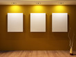 Gallery. Three blanks on a wall and decorative vase on parquet f Gallery. Three blanks on a wall and decorative vase on parquet f