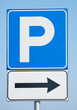 parking sign on blue sky background