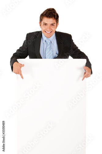 Photo: Business man with banner Business man with banner
