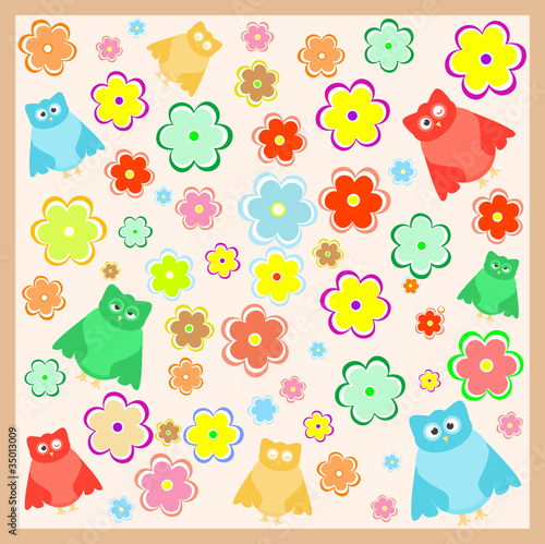 Cute  Background on Wallpaper With Funny Cartoon Owl With Flowers Background    Fotoscool