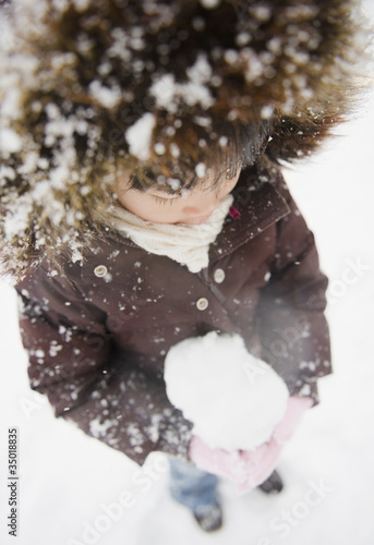 Foto: Chinese girl holding snowball Chinese girl holding snowball