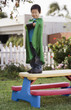 Korean boy in superhero costume