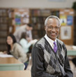 Black librarian in school library