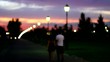 Beautiful  walking park alley and pair in love