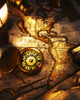 Old-fashioned map and compass