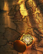 Old-fashioned map and compass